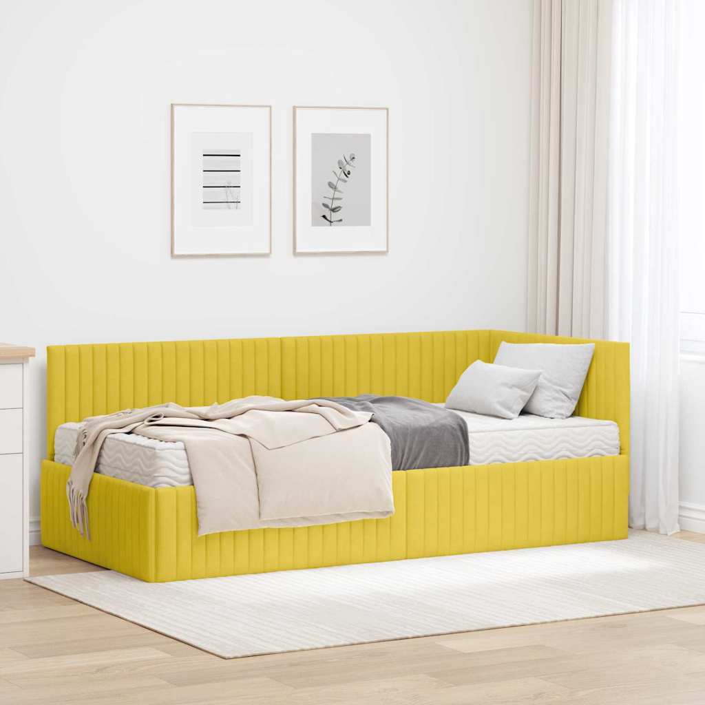 Kutni krevetni okvir s madracem s uzglavljem 2 pcs Žuta Baršun