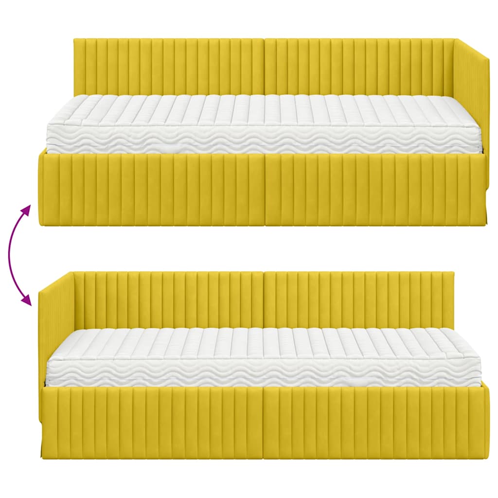 Kutni krevetni okvir s madracem s uzglavljem 2 pcs Žuta Baršun