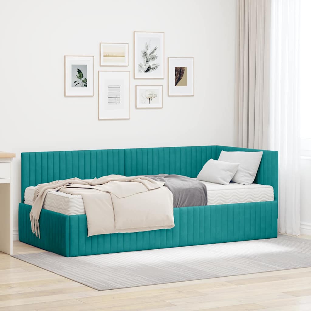 Kutni krevetni okvir s madracem 2 pcs Tirkizna Baršun