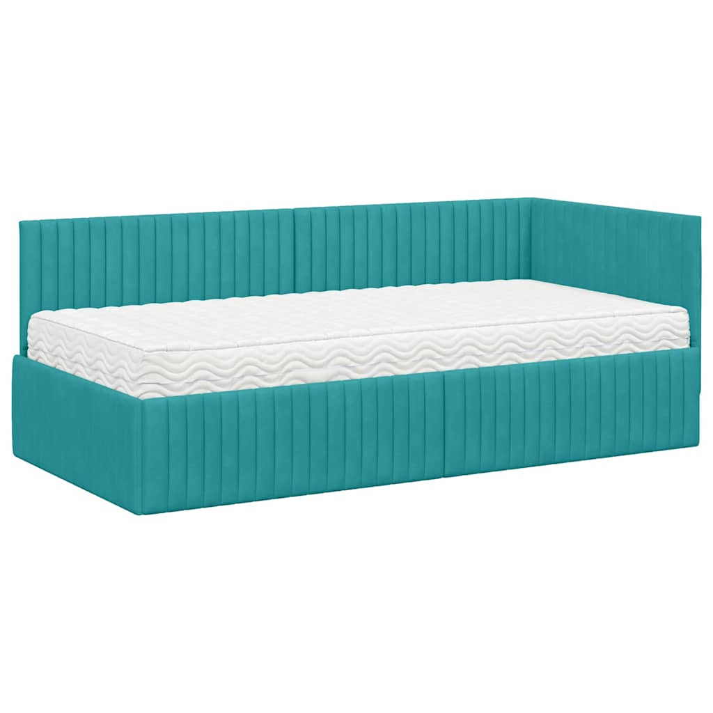 Kutni krevetni okvir s madracem 2 pcs Tirkizna Baršun