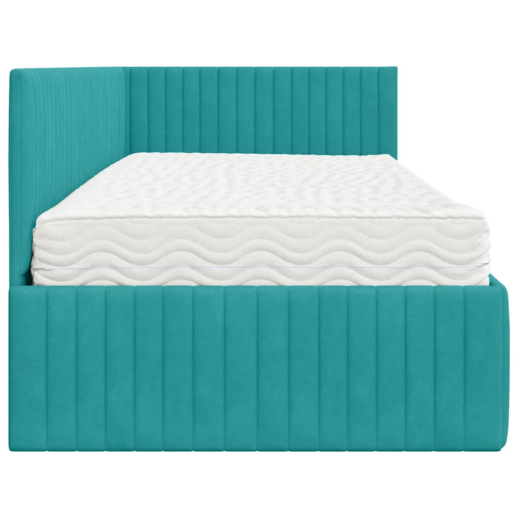 Kutni krevetni okvir s madracem 2 pcs Tirkizna Baršun
