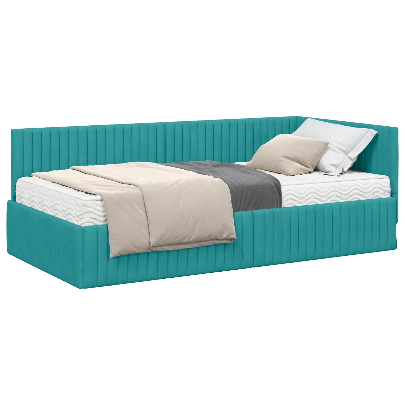 Kutni krevetni okvir s madracem 2 pcs Tirkizna Baršun