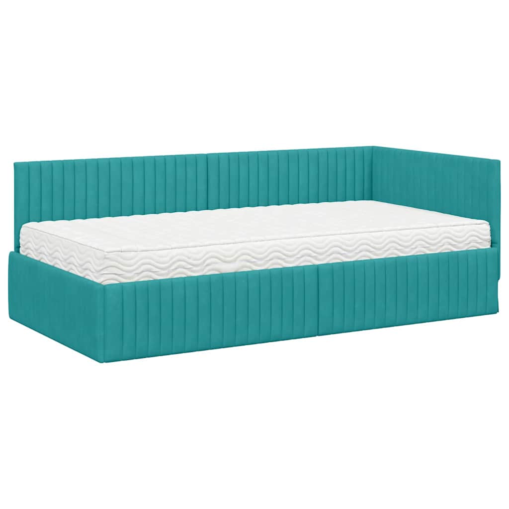 Kutni krevetni okvir s madracem 2 pcs Tirkizna Baršun