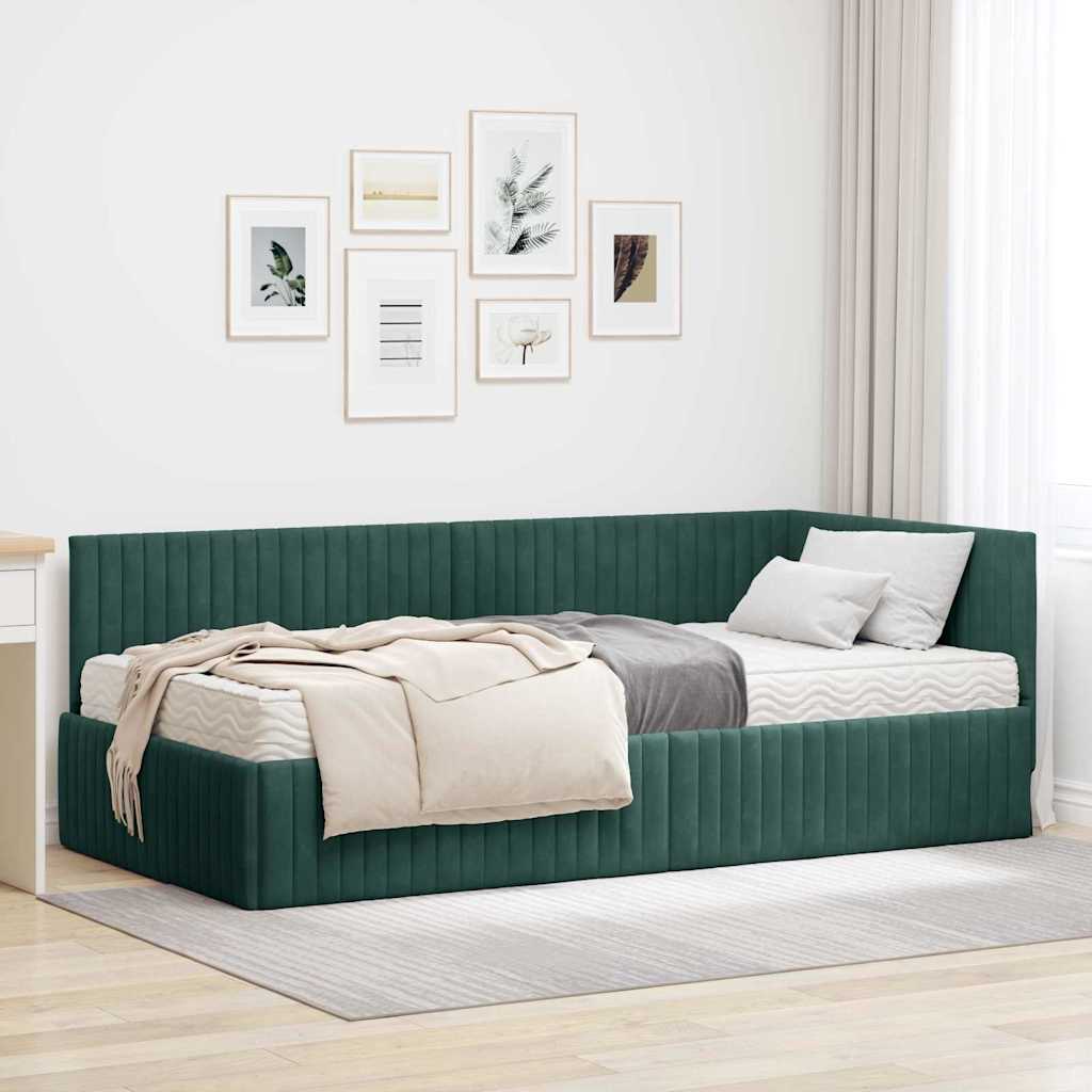Kutni krevetni okvir s madracem 2 pcs Zelena Baršun