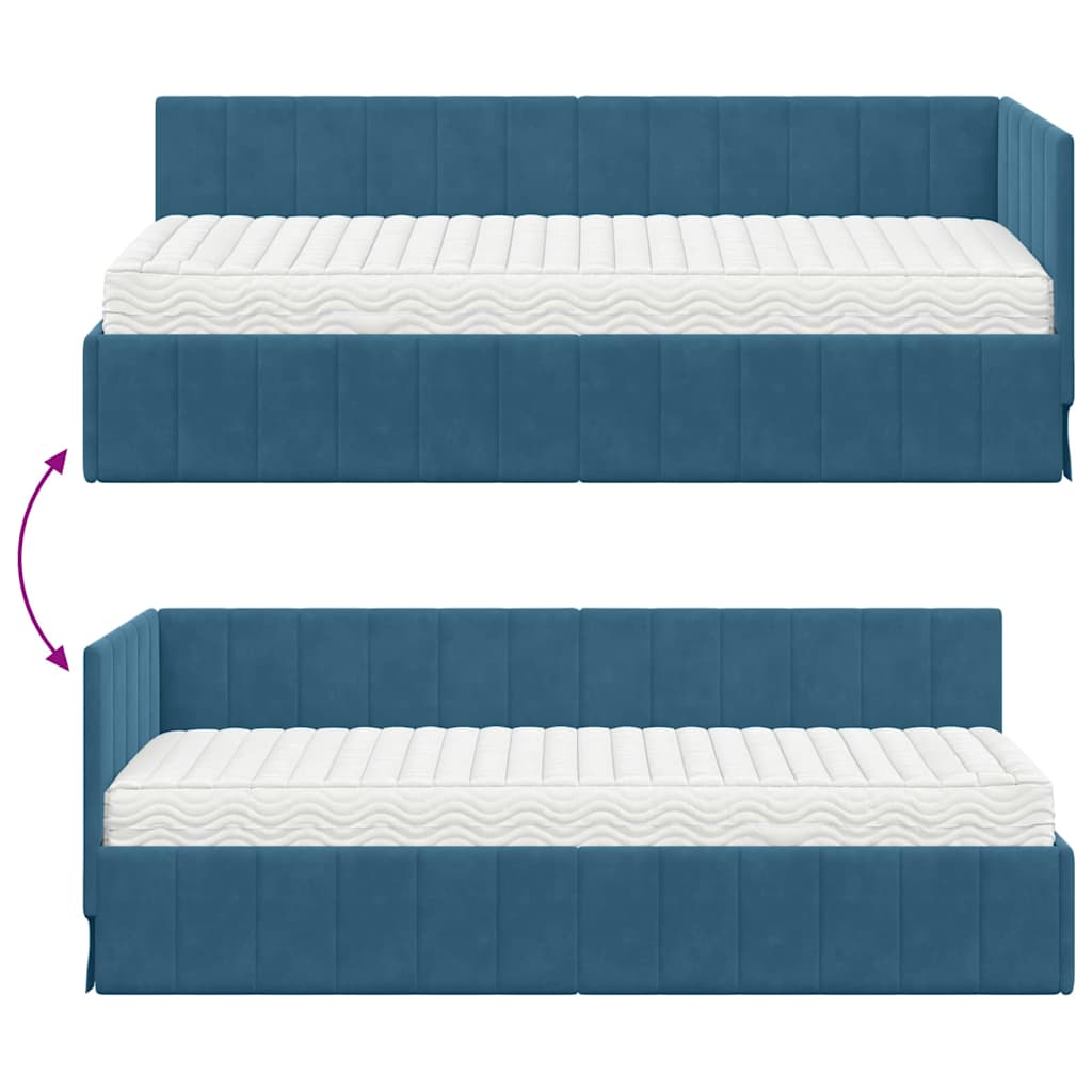 Kutni krevetni okvir s madracem s uzglavljem 2 pcs Plava Baršun