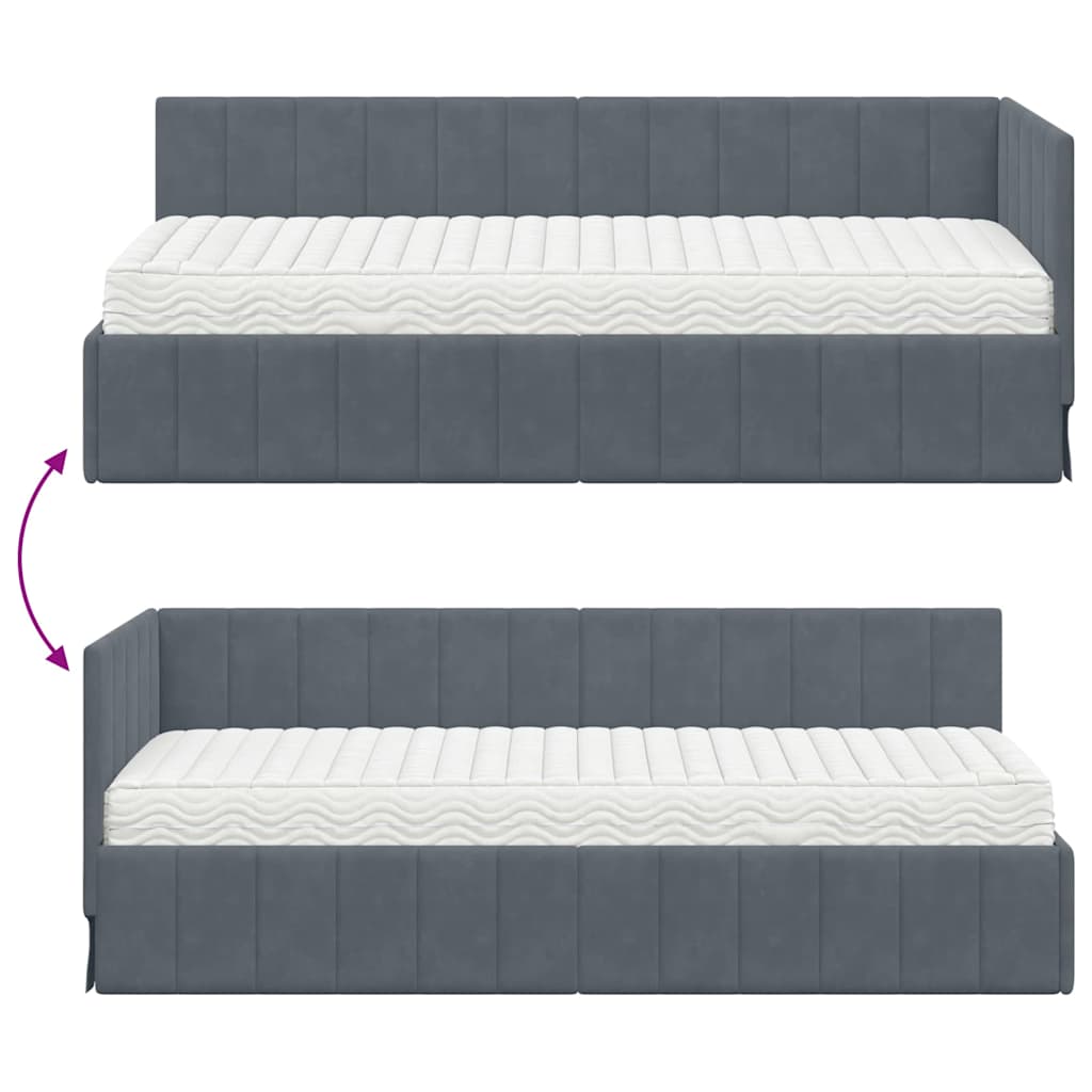 Kutni krevetni okvir s madracem s uzglavljem 2 pcs Siva Baršun