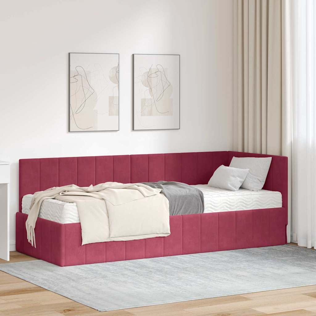Kutni krevetni okvir s madracem 2 pcs Zelena Baršun