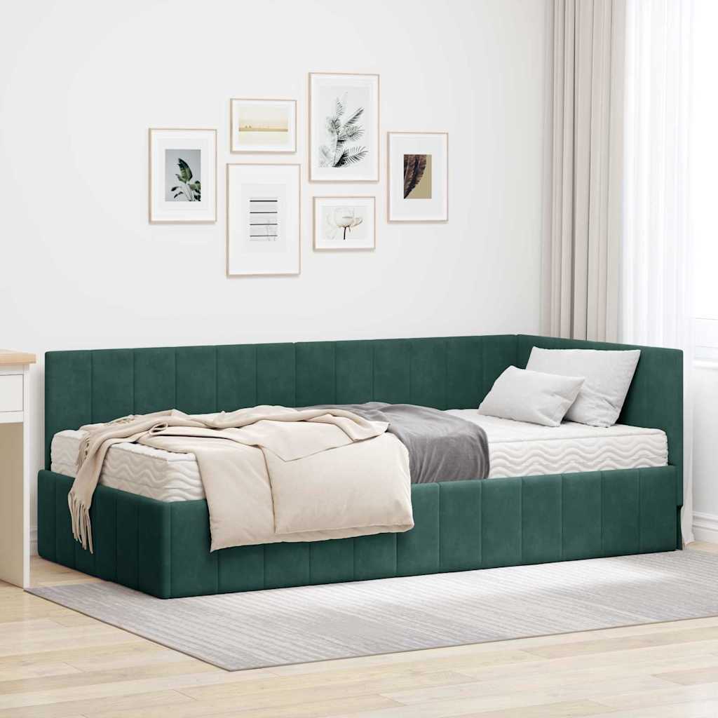 Kutni krevetni okvir s madracem 2 pcs Zelena Baršun