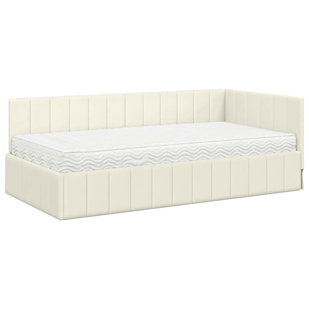 Kutni krevetni okvir s madracem s uzglavljem 2 pcs Krema Baršun