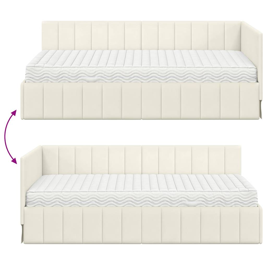 Kutni krevetni okvir s madracem s uzglavljem 2 pcs Krema Baršun