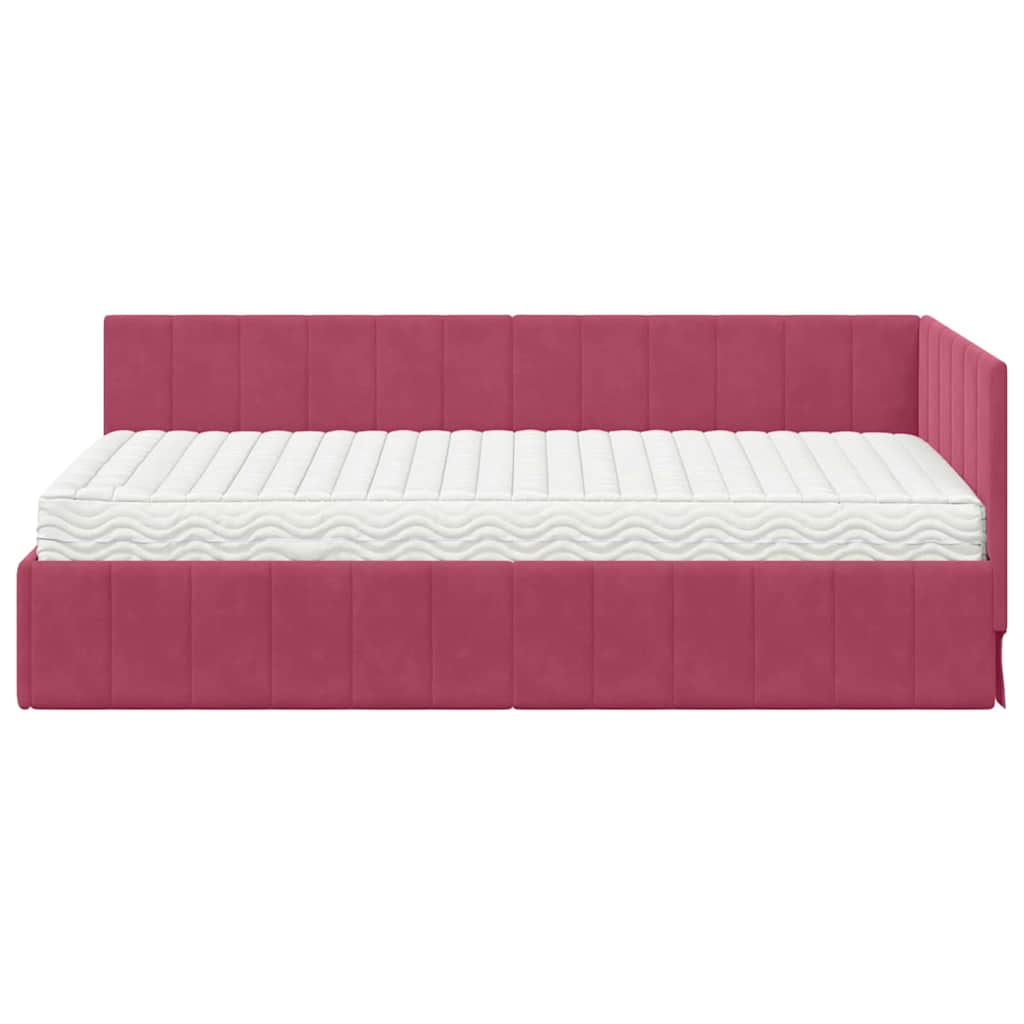 Kutni krevetni okvir s madracem 2 pcs Zelena Baršun