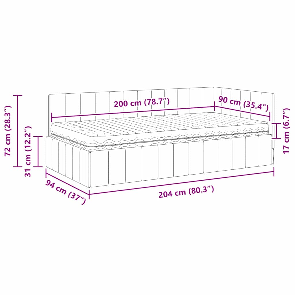 Kutni krevetni okvir s madracem 2 pcs Zelena Baršun