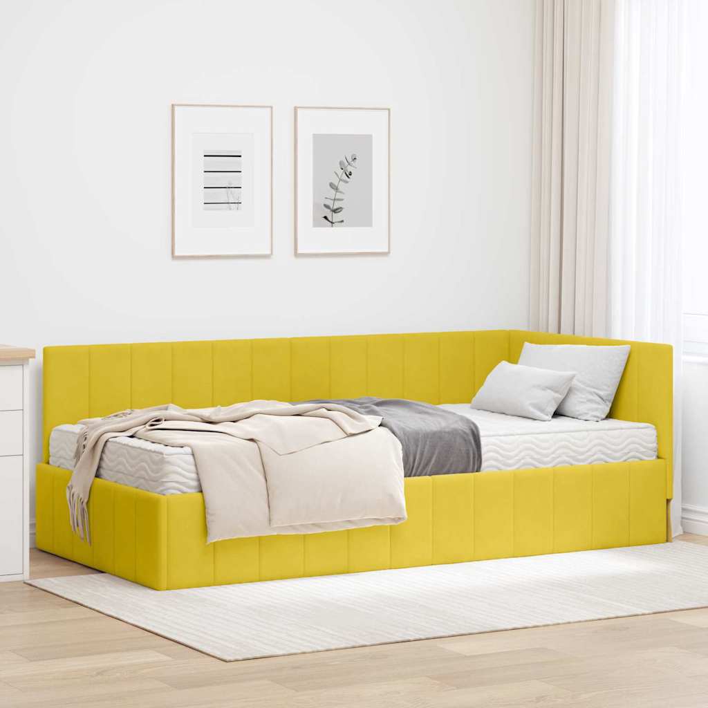 Kutni krevetni okvir s madracem 2 kom. Žuta 90 x 200 cm Baršun