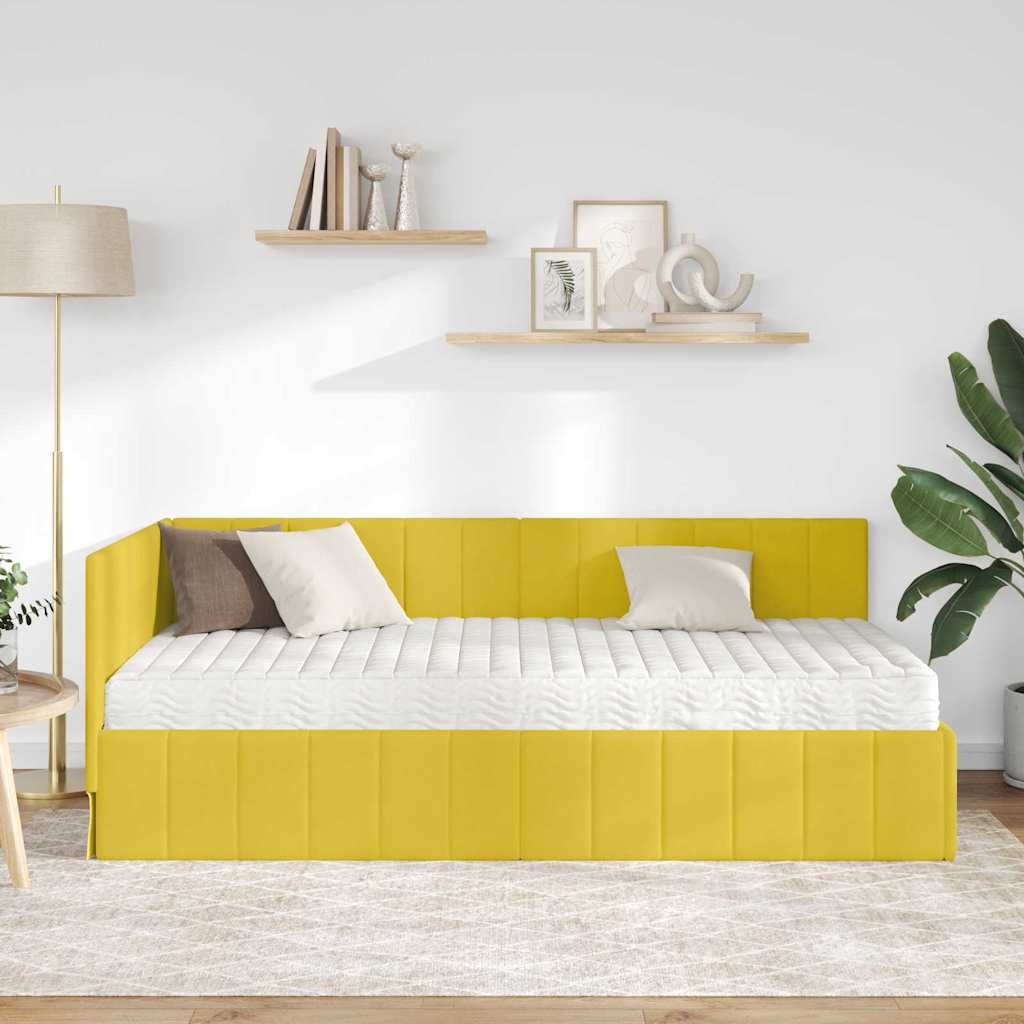 Kutni krevetni okvir s madracem 2 kom. Žuta 90 x 200 cm Baršun