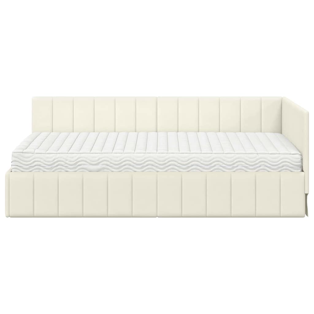 Kutni krevetni okvir s madracem s uzglavljem 2 pcs Krema Baršun