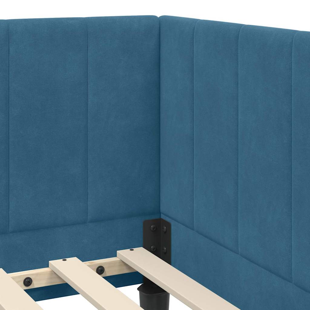 Kutni krevetni okvir s madracem s uzglavljem 2 pcs Plava Baršun