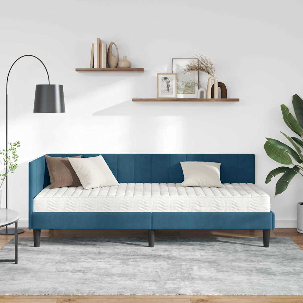 Kutni krevetni okvir s madracem s uzglavljem 2 pcs Plava Baršun
