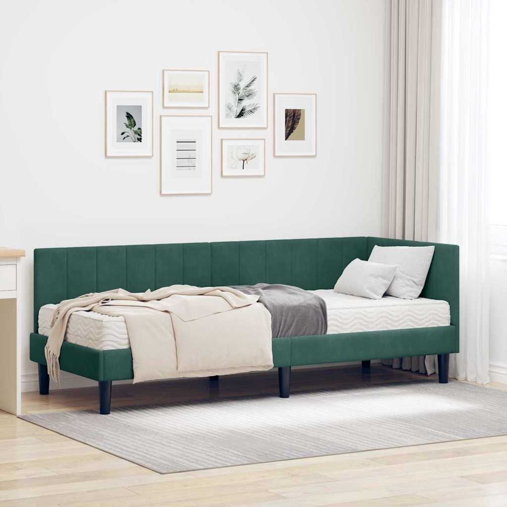 Kutni krevetni okvir s madracem 2 pcs Zelena Baršun