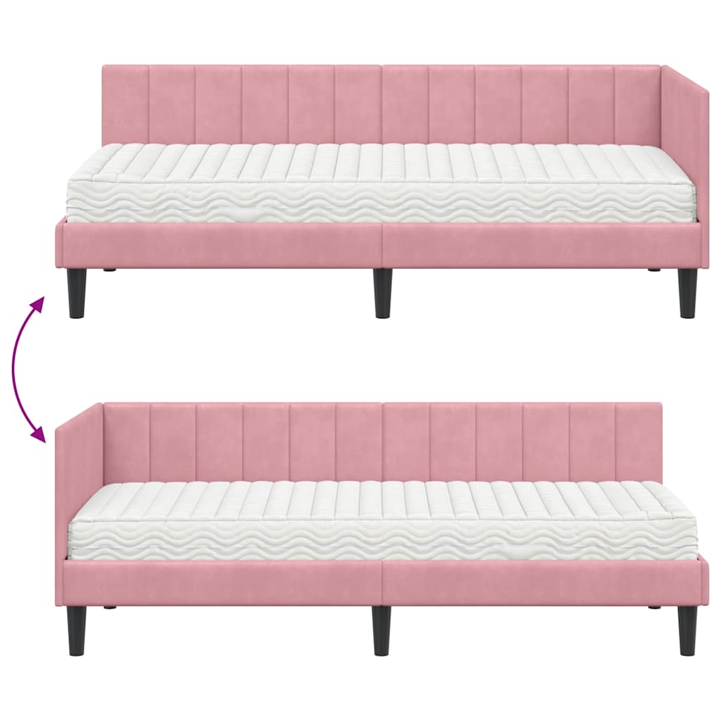 Kutni krevetni okvir s madracem s uzglavljem 2 pcs Siva Baršun
