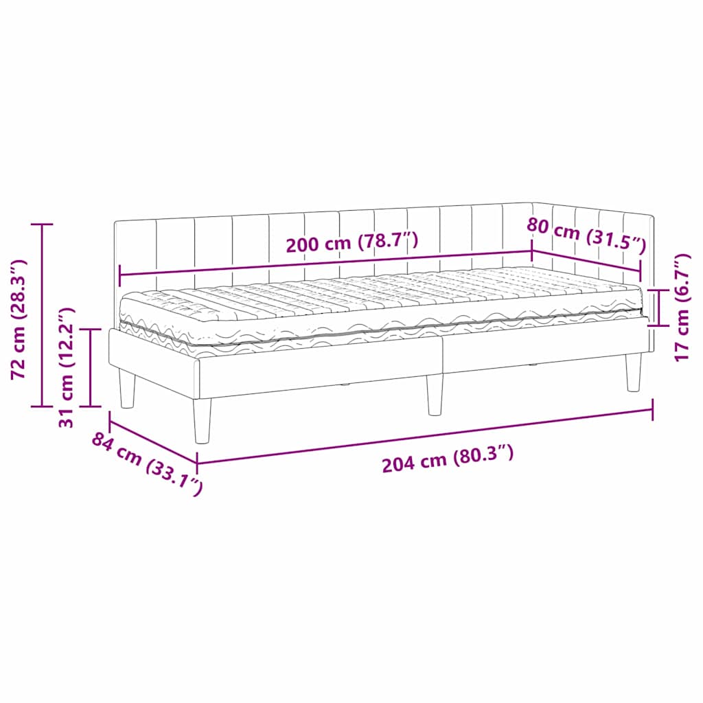 Kutni krevetni okvir s madracem s uzglavljem 2 pcs Siva Baršun