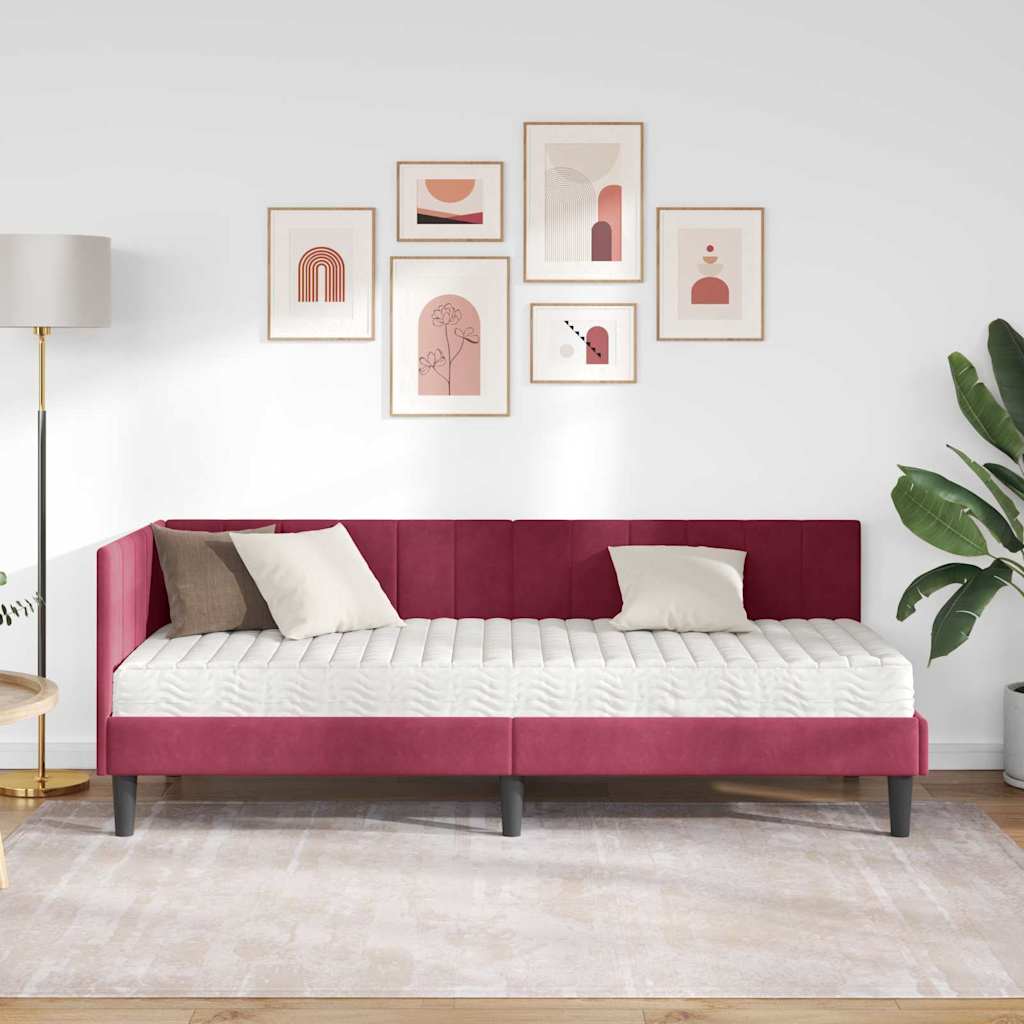 Kutni krevetni okvir s madracem 2 pcs Zelena Baršun