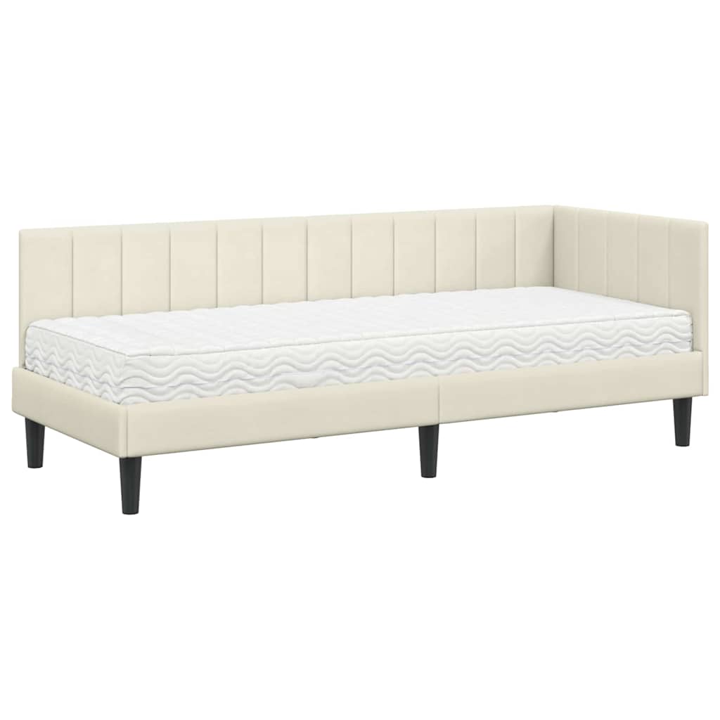 Kutni krevetni okvir s madracem s uzglavljem 2 pcs Krema Baršun
