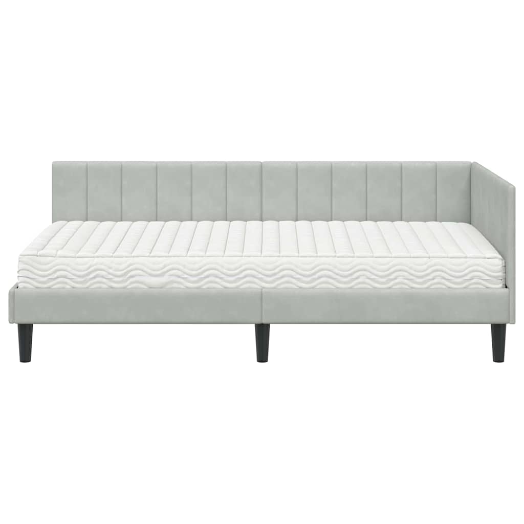 Kutni krevetni okvir s madracem 2 pcs Svjetlosiva Baršun