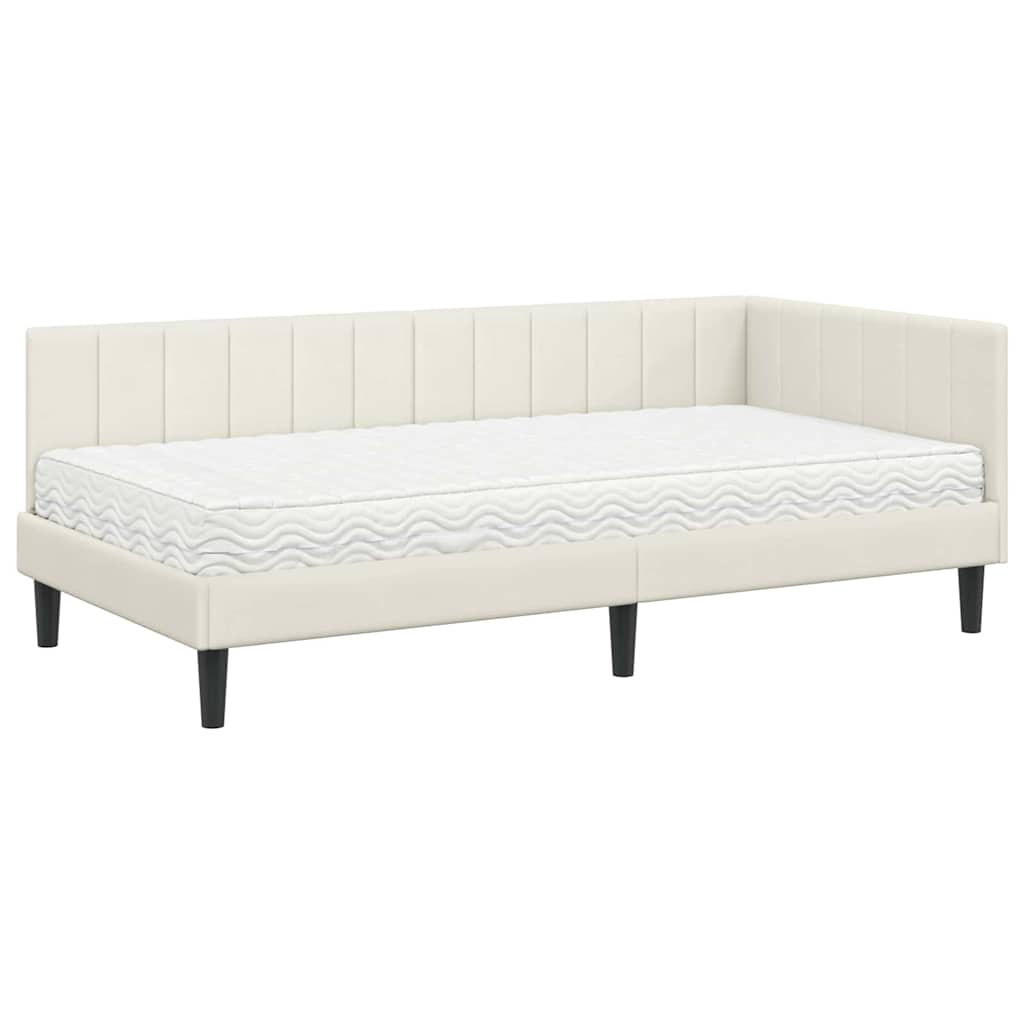 Kutni krevetni okvir s madracem s uzglavljem 2 pcs Krema Baršun