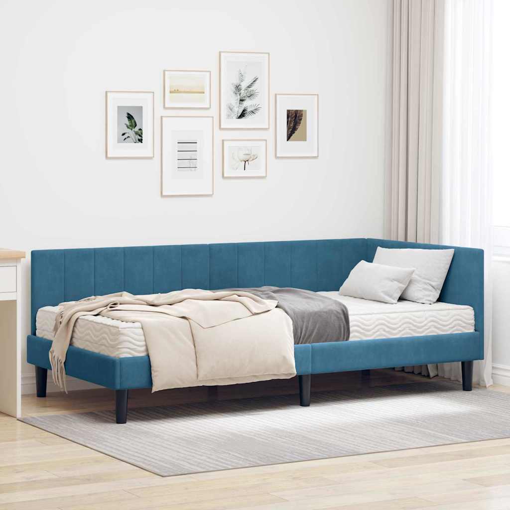 Kutni krevetni okvir s madracem s uzglavljem 2 pcs Plava Baršun