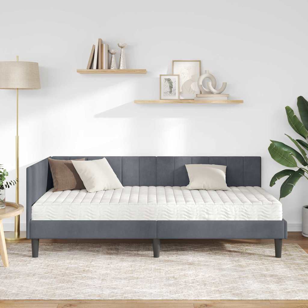 Kutni krevetni okvir s madracem s uzglavljem 2 pcs Siva Baršun