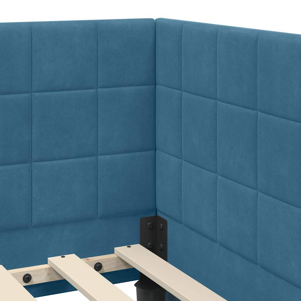 Kutni krevetni okvir s madracem s uzglavljem 2 pcs Plava Baršun