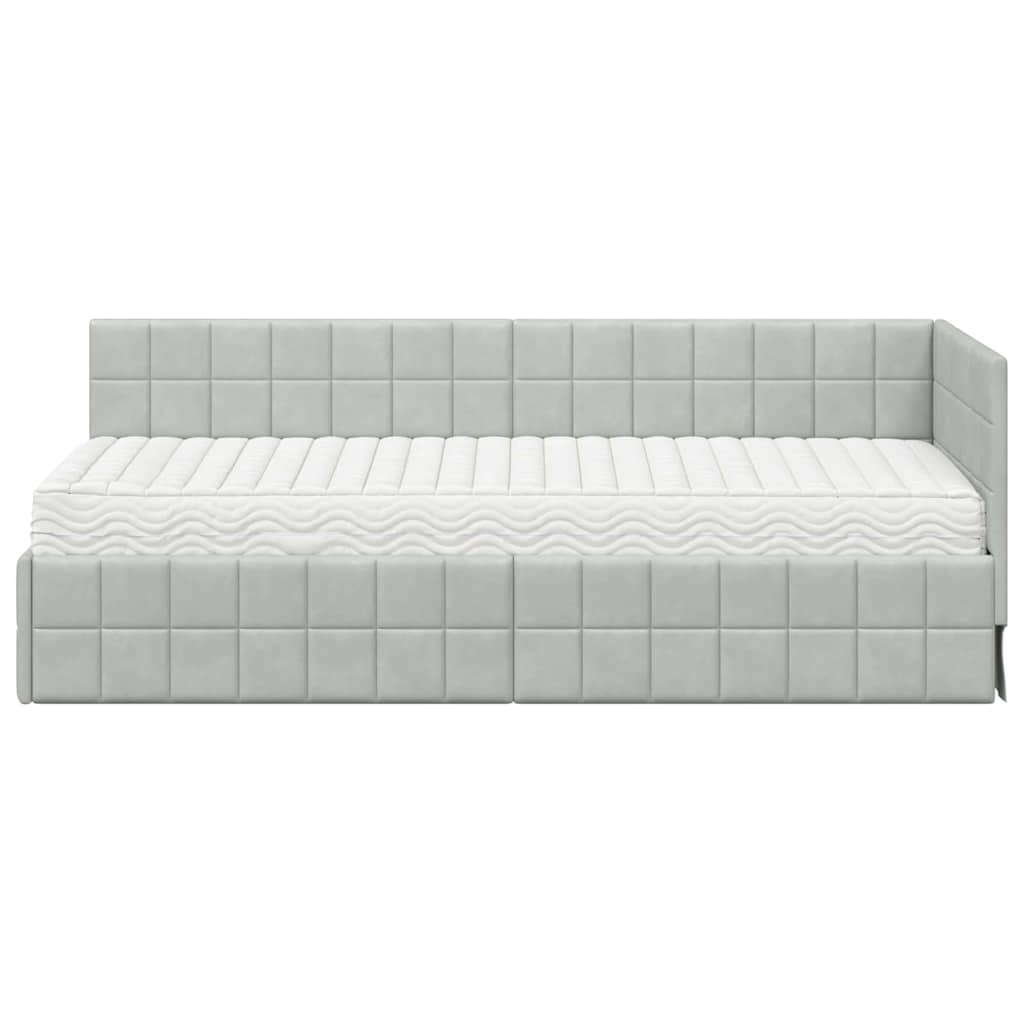 Kutni krevetni okvir s madracem 2 pcs Svjetlosiva Baršun