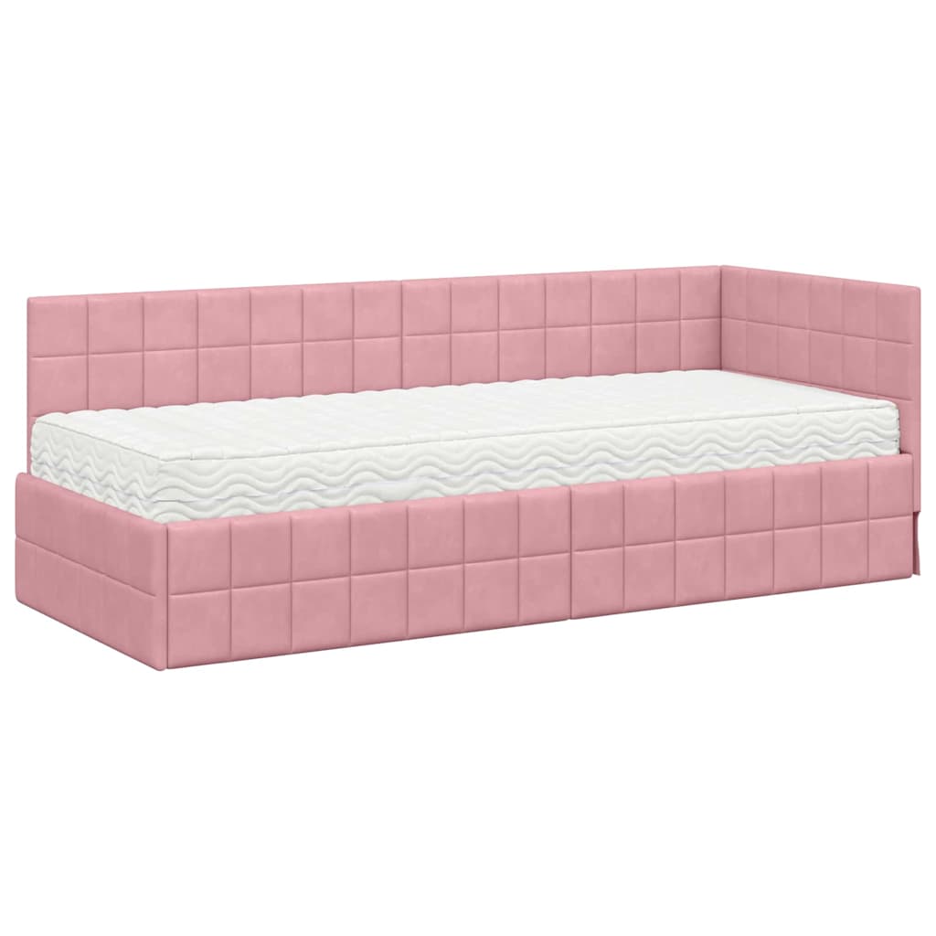 Kutni krevetni okvir s madracem s uzglavljem 2 pcs Siva Baršun