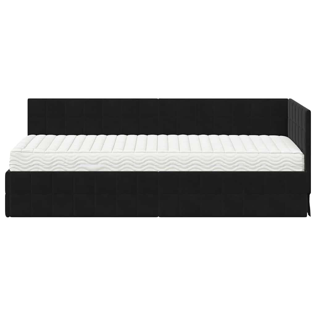 Kutni krevetni okvir s madracem s uzglavljem 2 pcs Crna Baršun
