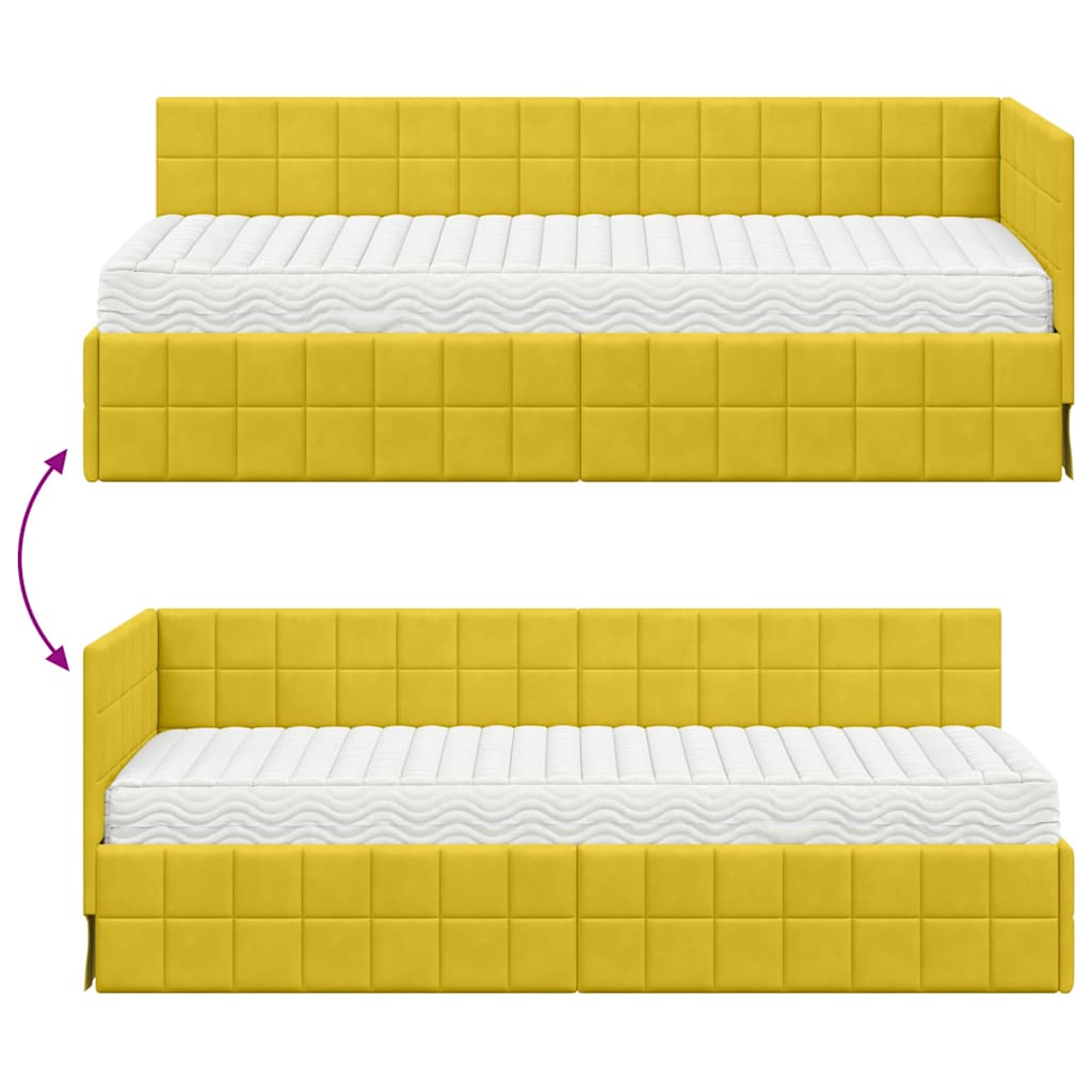 Kutni krevetni okvir s madracem s uzglavljem 2 pcs Žuta Baršun