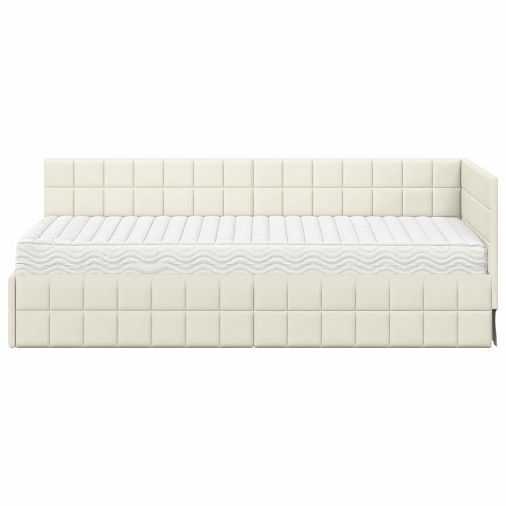 Kutni krevetni okvir s madracem s uzglavljem 2 pcs Krema Baršun