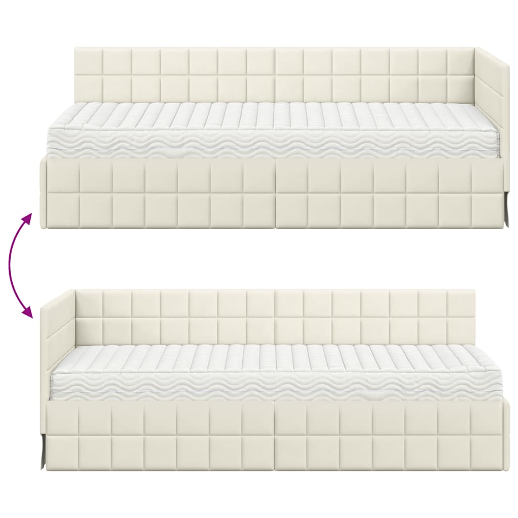 Kutni krevetni okvir s madracem s uzglavljem 2 pcs Krema Baršun