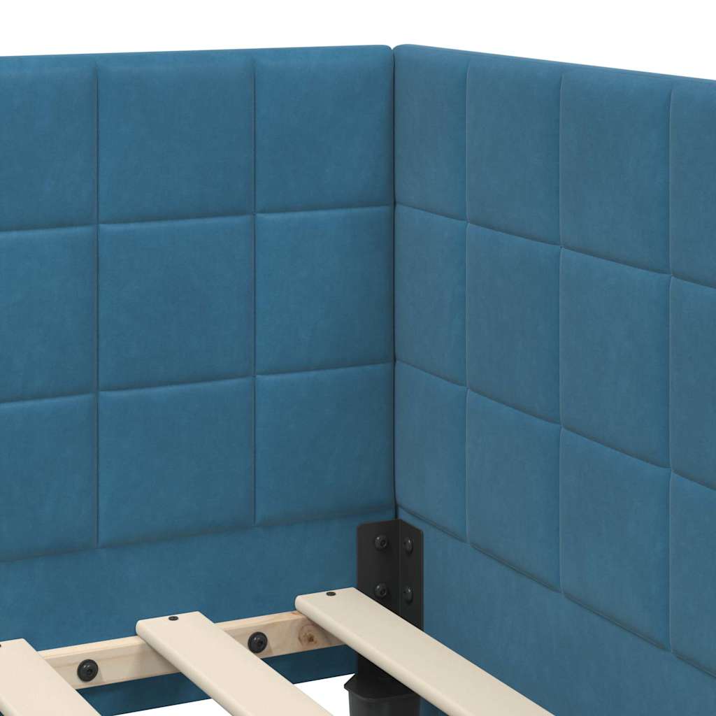 Kutni krevetni okvir s madracem s uzglavljem 2 pcs Plava Baršun