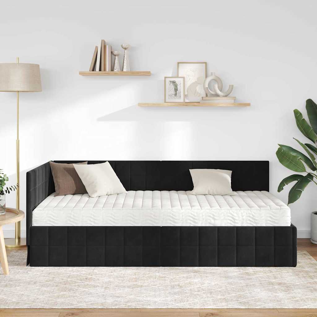Kutni krevetni okvir s madracem 2 kom. Crna 100 x 200 cm Baršun