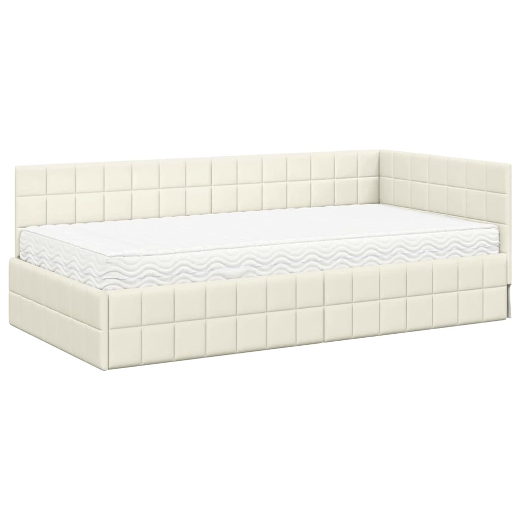 Kutni krevetni okvir s madracem s uzglavljem 2 pcs Krema Baršun