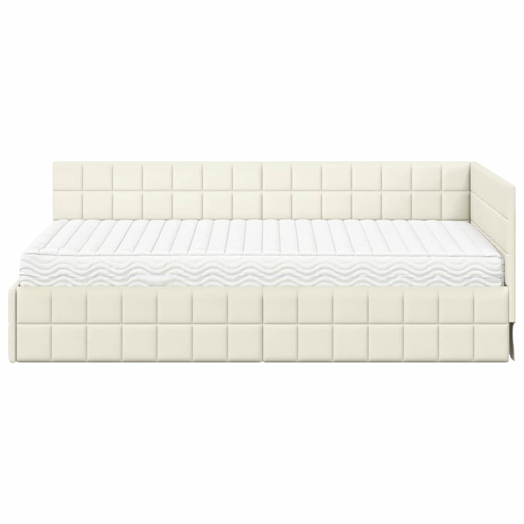 Kutni krevetni okvir s madracem s uzglavljem 2 pcs Krema Baršun