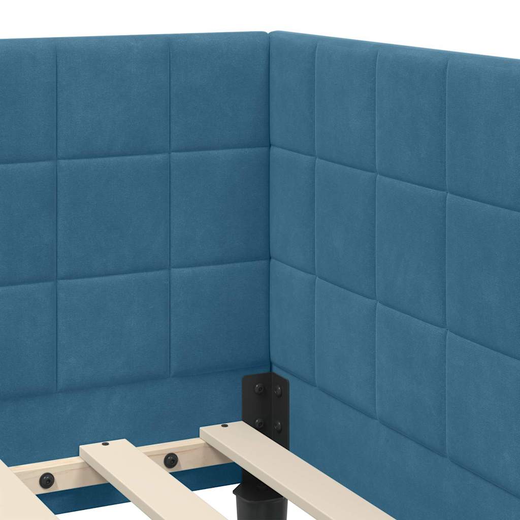 Kutni krevetni okvir s madracem s uzglavljem 2 pcs Plava Baršun