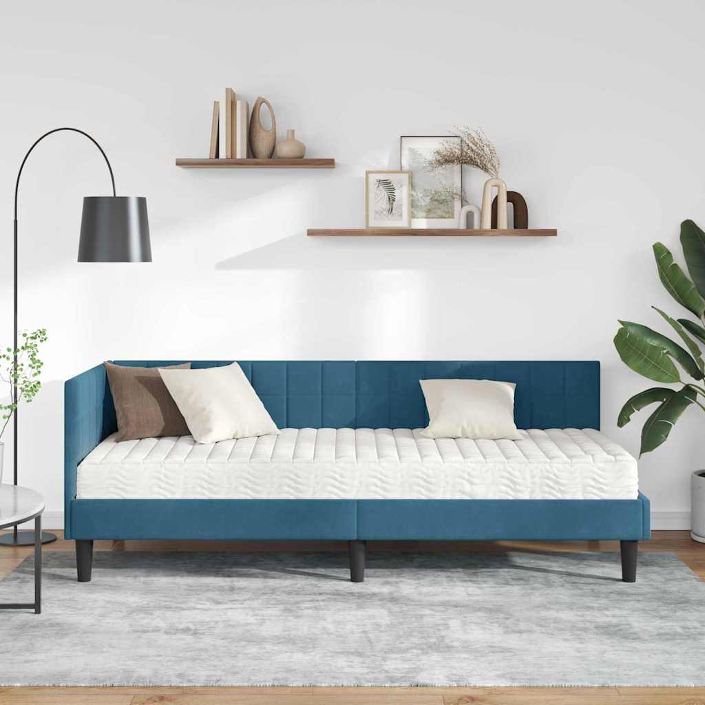 Kutni krevetni okvir s madracem s uzglavljem 2 pcs Plava Baršun