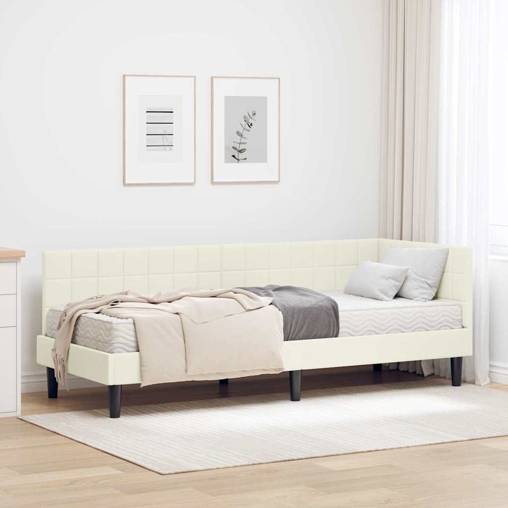 Kutni krevetni okvir s madracem s uzglavljem 2 pcs Krema Baršun