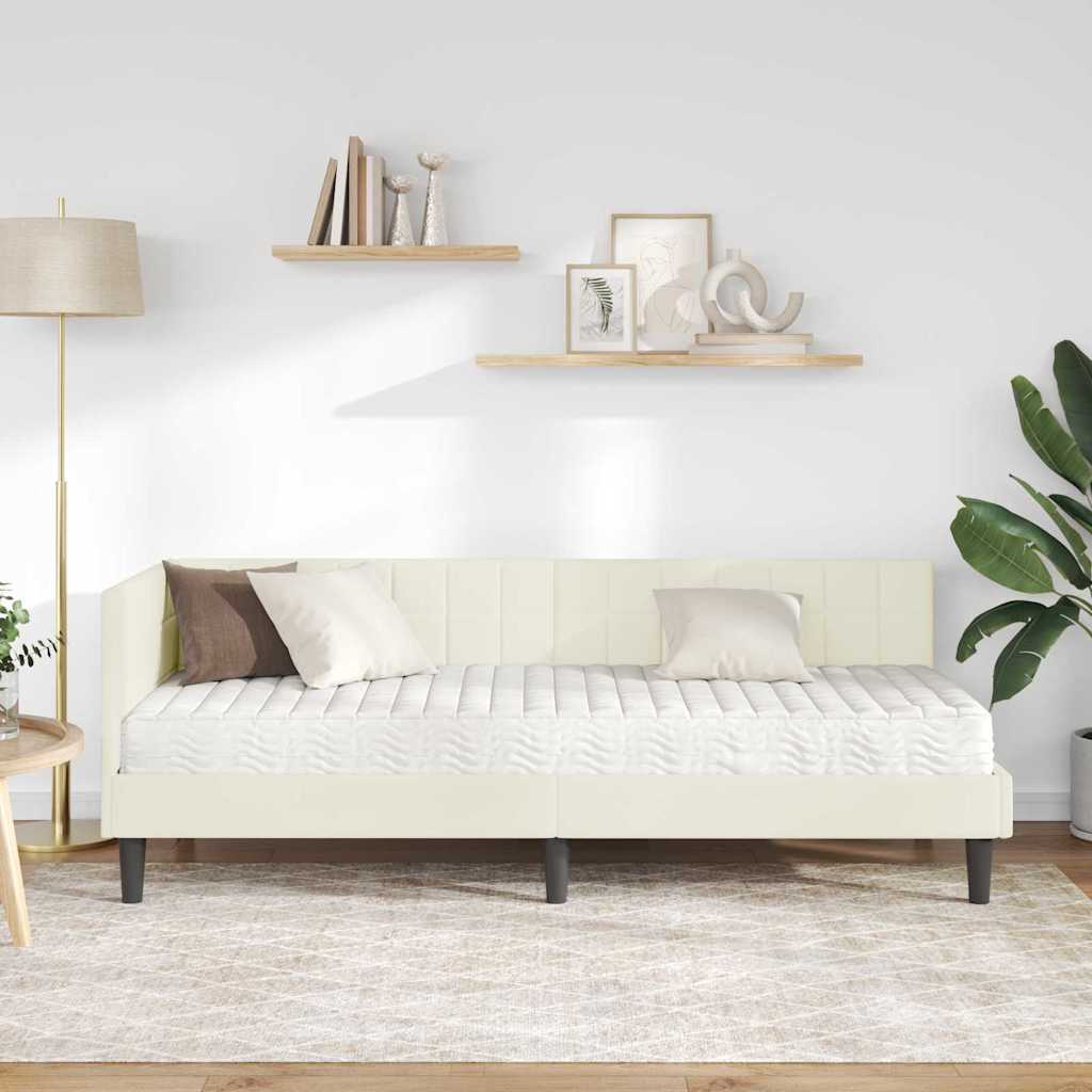 Kutni krevetni okvir s madracem s uzglavljem 2 pcs Krema Baršun