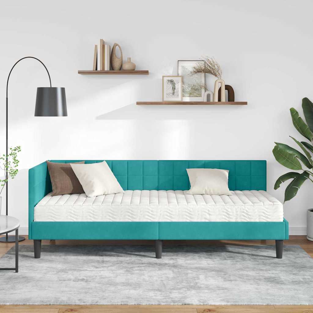 Kutni krevetni okvir s madracem 2 pcs Tirkizna Baršun