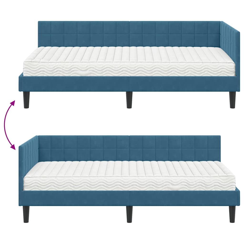 Kutni krevetni okvir s madracem s uzglavljem 2 pcs Plava Baršun