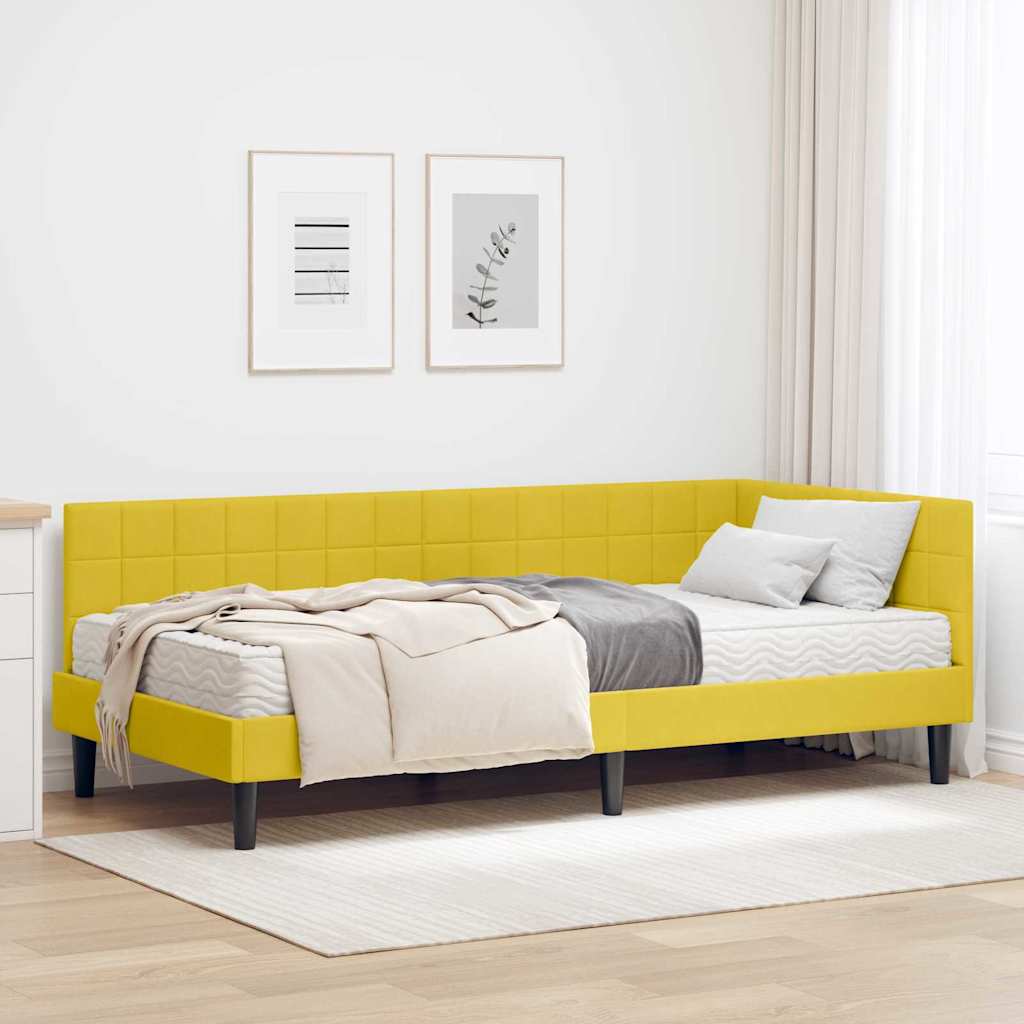 Kutni krevetni okvir s madracem 2 kom. Žuta 90 x 190 cm Baršun