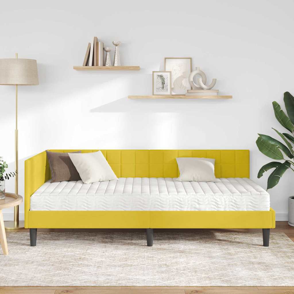 Kutni krevetni okvir s madracem 2 kom. Žuta 90 x 190 cm Baršun