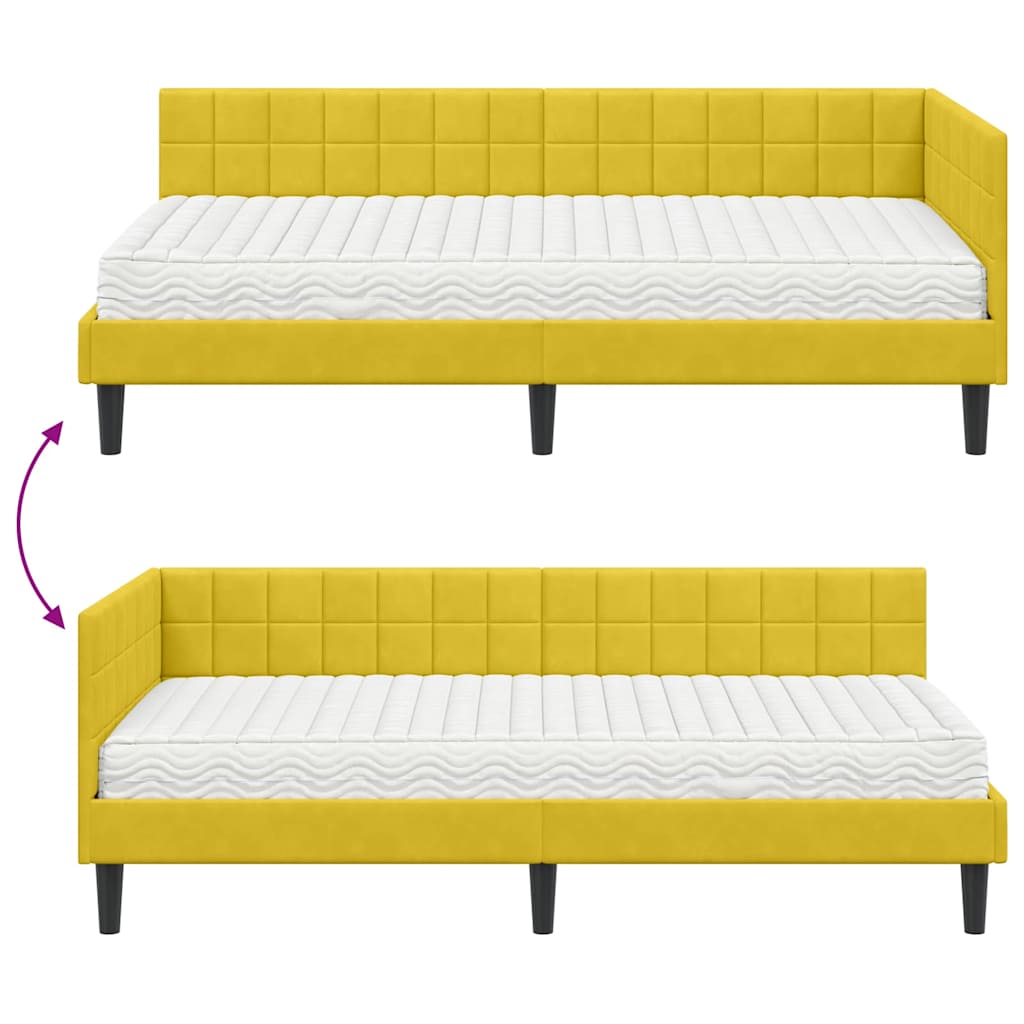 Kutni krevetni okvir s madracem s uzglavljem 2 pcs Žuta Baršun